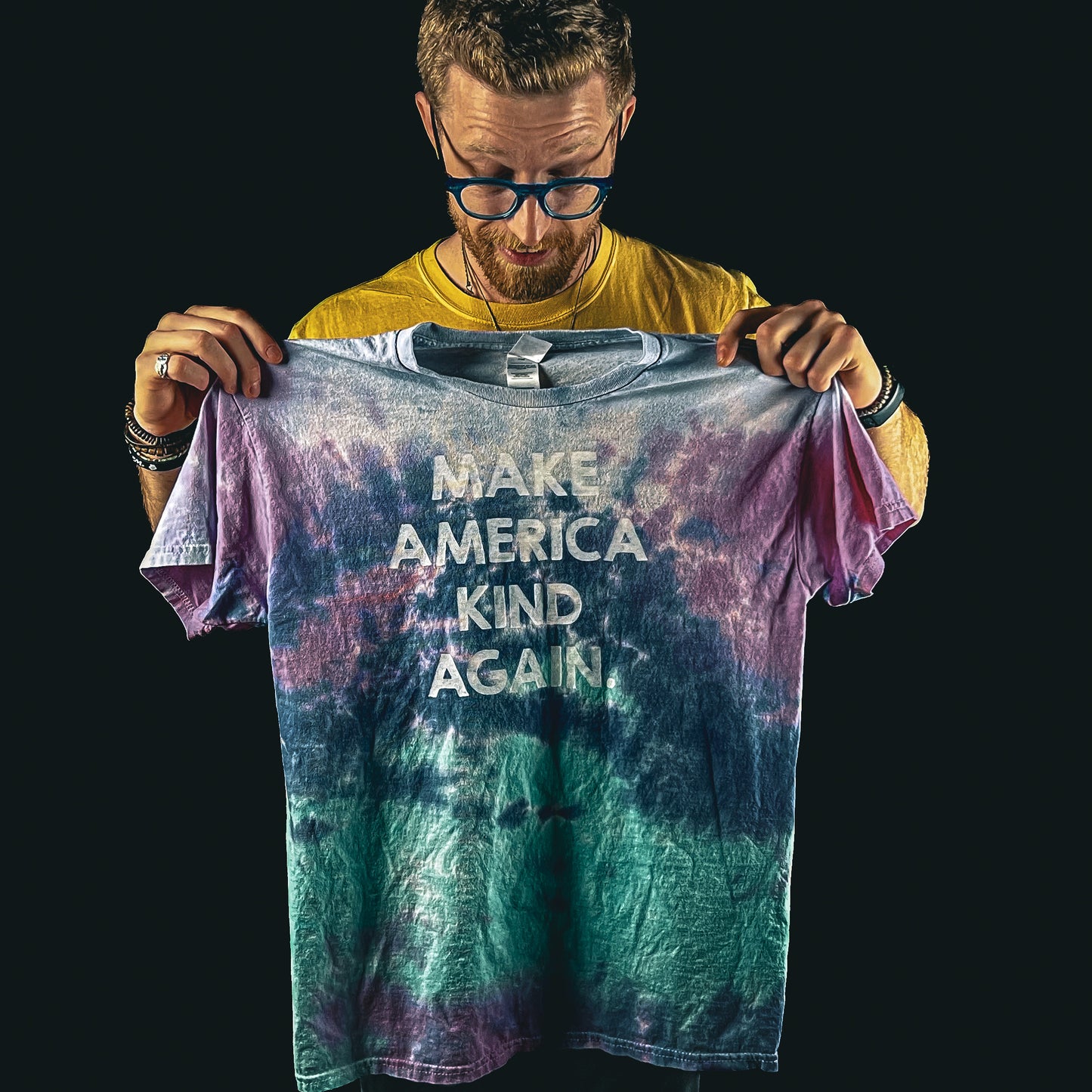 make america kind again tie-dye tee